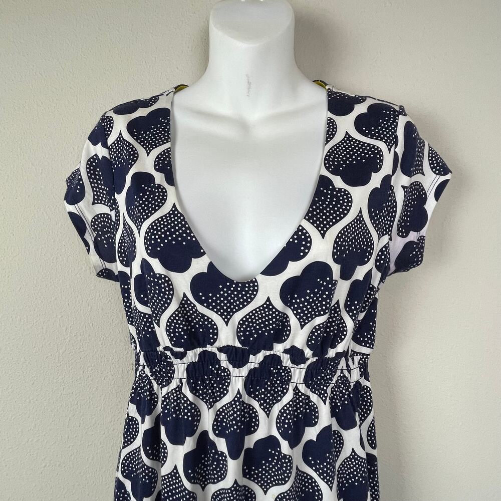 Boden White Blue Spades Print Dress 6P Petite Smocked Empire Waist V-Neck - Picture 3 of 7